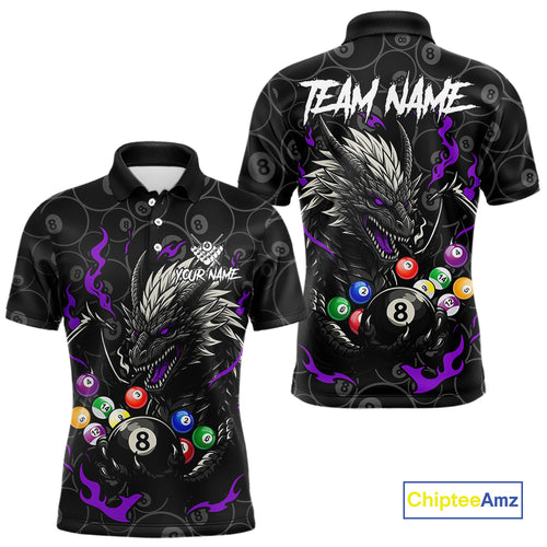 Personalized 8 Ball Dragon Billiard Shirt For Men, Billiard Team Jersey Polo & 1/4 Zip |Purple TDM5111