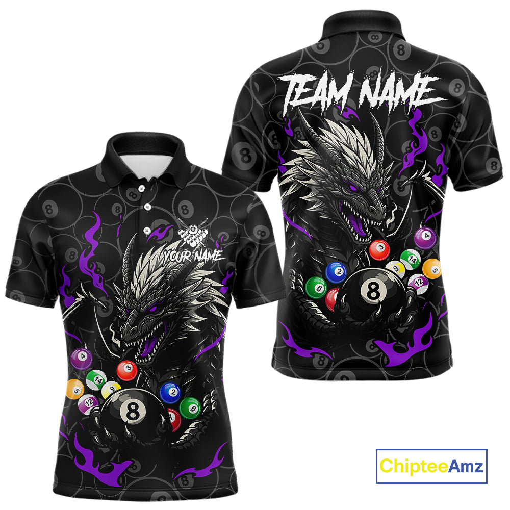 Personalized 8 Ball Dragon Billiard Shirt For Men, Billiard Team Jersey Polo & 1/4 Zip |Purple TDM5111