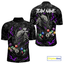 Load image into Gallery viewer, Personalized 8 Ball Dragon Billiard Shirt For Men, Billiard Team Jersey Polo &amp; 1/4 Zip |Purple TDM5111