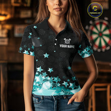 Load image into Gallery viewer, Funny Custom Dart Shirt For Women, Turquoise Black Glowing Star Pattern Darts Polo &amp; Quarter Zip TDM5325