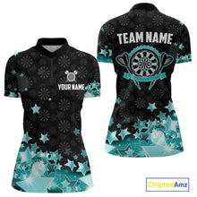 Load image into Gallery viewer, Funny Custom Dart Shirt For Women, Turquoise Black Glowing Star Pattern Darts Polo &amp; Quarter Zip TDM5325