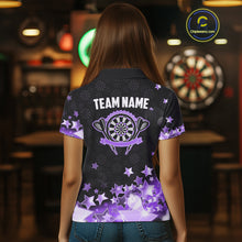 Load image into Gallery viewer, Funny Custom Dart Shirt For Women, Black And Purple Glowing Star Pattern Darts Polo &amp; Quarter Zip TDM5326