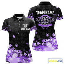 Load image into Gallery viewer, Funny Custom Dart Shirt For Women, Black And Purple Glowing Star Pattern Darts Polo &amp; Quarter Zip TDM5326