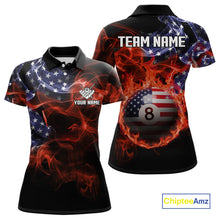 Load image into Gallery viewer, American Flag Smoke Fire 8 Ball Pool Billiard Shirt For Women Custom Patriotic Billiard Team Jersey TDM5332