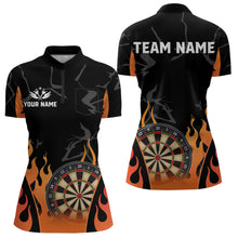 Load image into Gallery viewer, Black And Orange Flame Dart Shirt For Women Custom Dart Jersey Pocket Option TDM3806