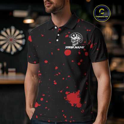 Black And Red Paint Skull Dart Shirts For Men Custom Dart Jerseys, Darts Team Shirt Polo & 1/4 Zip TDM4086