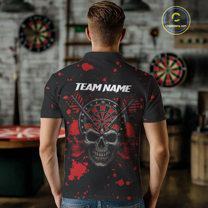 Black And Red Paint Skull Dart Shirts For Men Custom Dart Jerseys, Darts Team Shirt Polo & 1/4 Zip TDM4086