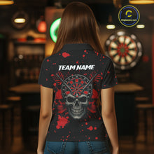 Load image into Gallery viewer, Black And Red Paint Skull Dart Shirts For Women Custom Dart Jersey, Darts Team Shirt Polo &amp; 1/4 Zip TDM4086