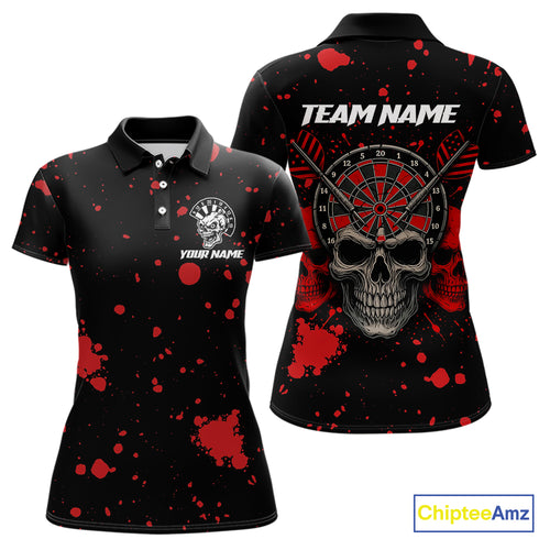 Black And Red Paint Skull Dart Shirts For Women Custom Dart Jersey, Darts Team Shirt Polo & 1/4 Zip TDM4086