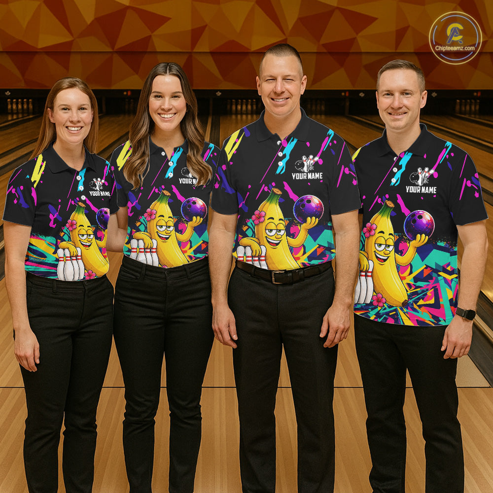 Colorful Bowling Jersey Funny Banana Bowling Polo & 1/4 Zip For Women, Custom Bowling Team Shirts TDM6626