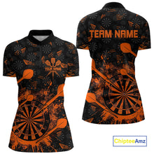 Load image into Gallery viewer, Black And Orange Grunge Darts Polo, Quarter Zip For Women Custom Dart Shirts For Team Dart Jerseys TDM4698