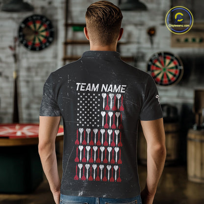 American Flag Black Grunge Darts Polo & 1/4 Zip Custom Darts Shirt For Men Patriotic Dart Jersey TDM4700