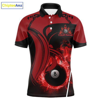 Personalized Red 8 Ball Fire Flame Billiard Shirt For Men, Pool Team Jersey Polo & 1/4 Zip TDM5976
