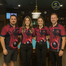 Load image into Gallery viewer, Personalized Red 8 Ball Fire Flame Billiard Shirt For Women, Pool Team Jersey Polo &amp; 1/4 Zip TDM5976
