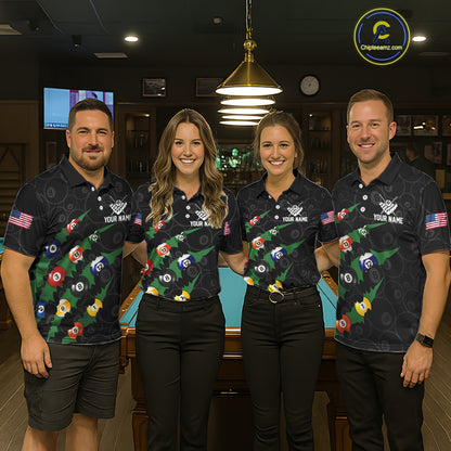 Custom Green 8 Ball Pool Scratch Billiard Shirt For Women, Black Billiard Team Jersey Polo & 1/4 Zip TDM6435