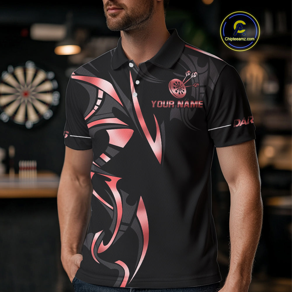 Black And Red Dartboard Crown Dart Shirts For Men Custom Dart Jersey Team Polo & Quarter Zip TDM4091