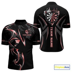 Black And Red Dartboard Crown Dart Shirts For Men Custom Dart Jersey Team Polo & Quarter Zip TDM4091
