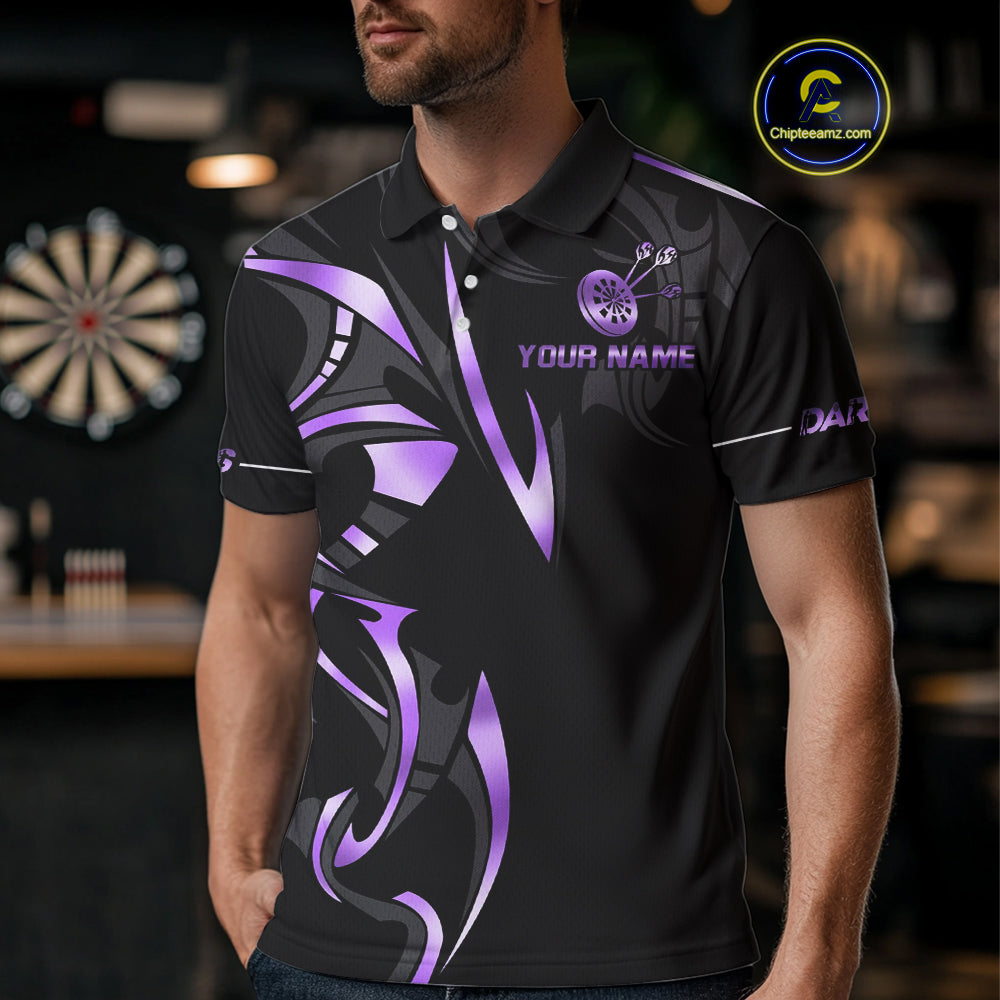Black And Purple Dartboard Crown Dart Shirts For Men Custom Dart Jersey Team Polo & Quarter Zip TDM4092