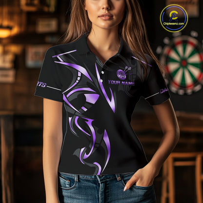 Black And Purple Dartboard Crown Dart Shirts For Women Custom Dart Jersey Team Polo & Quarter Zip TDM4092