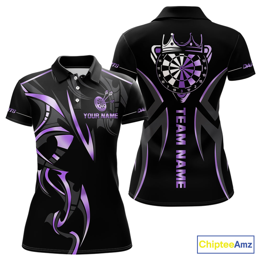 Black And Purple Dartboard Crown Dart Shirts For Women Custom Dart Jersey Team Polo & Quarter Zip TDM4092