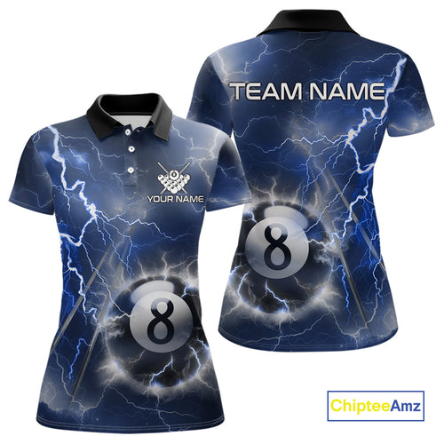 Personalized Blue Thunder Lightning 8 Ball Billiard Shirt For Women Custom Pool Team Jerseys TDM4462