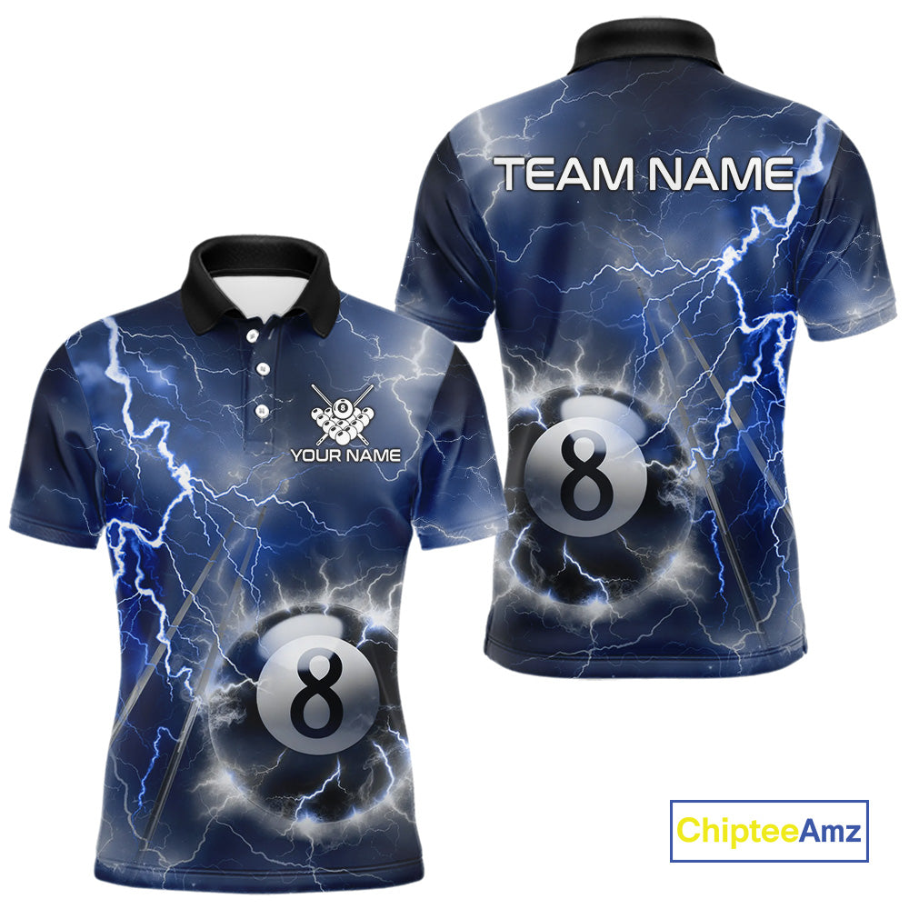 Personalized Blue Thunder Lightning 8 Ball Billiard Shirt For Men Custom Pool Team Jerseys TDM4462