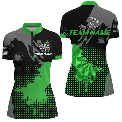Personalized Grunge Paint Darts Polo & 1/4 Zip Shirts For Women, Best Darts Shirts Team Jersey |Green TDM2387