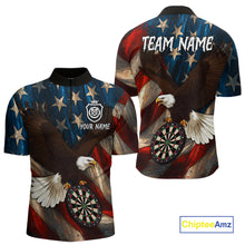 Load image into Gallery viewer, Personalized American Flag Eagle Mens Darts Shirt Custom Patriotic Jersey Darts Polo &amp; 1/4 Zip TDM5126