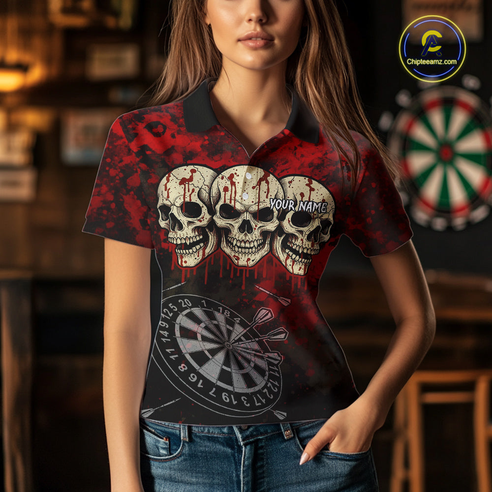 Black And Red Grunge Skull Womens Dart Shirts Custom Dart Jerseys Team Polo & Quarter Zip TDM5127