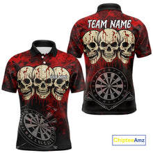 Load image into Gallery viewer, Black And Red Grunge Skull Mens Dart Shirts Custom Dart Jerseys Team Polo &amp; Quarter Zip TDM5127