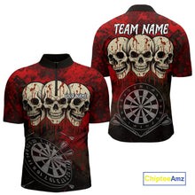 Load image into Gallery viewer, Black And Red Grunge Skull Mens Dart Shirts Custom Dart Jerseys Team Polo &amp; Quarter Zip TDM5127