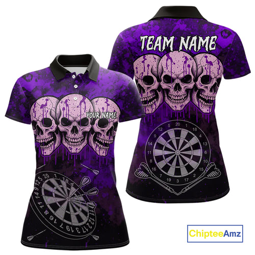Black And Purple Grunge Skull Womens Dart Shirts Custom Dart Jerseys Team Polo & Quarter Zip TDM5128