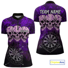 Load image into Gallery viewer, Black And Purple Grunge Skull Womens Dart Shirts Custom Dart Jerseys Team Polo &amp; Quarter Zip TDM5128