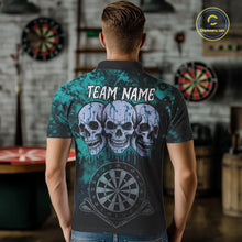 Load image into Gallery viewer, Black And Turquoise Grunge Skull Mens Dart Shirts Custom Dart Jerseys Team Polo &amp; Quarter Zip TDM5129