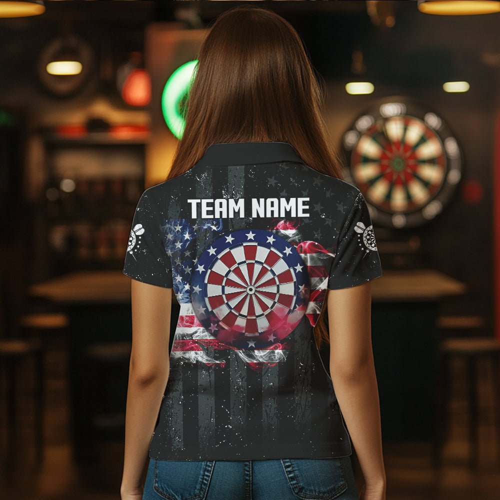 Custom US Flag Smoke Dart Shirt For Women, Patriotic Dart Jersey Pocket Option TDM3514