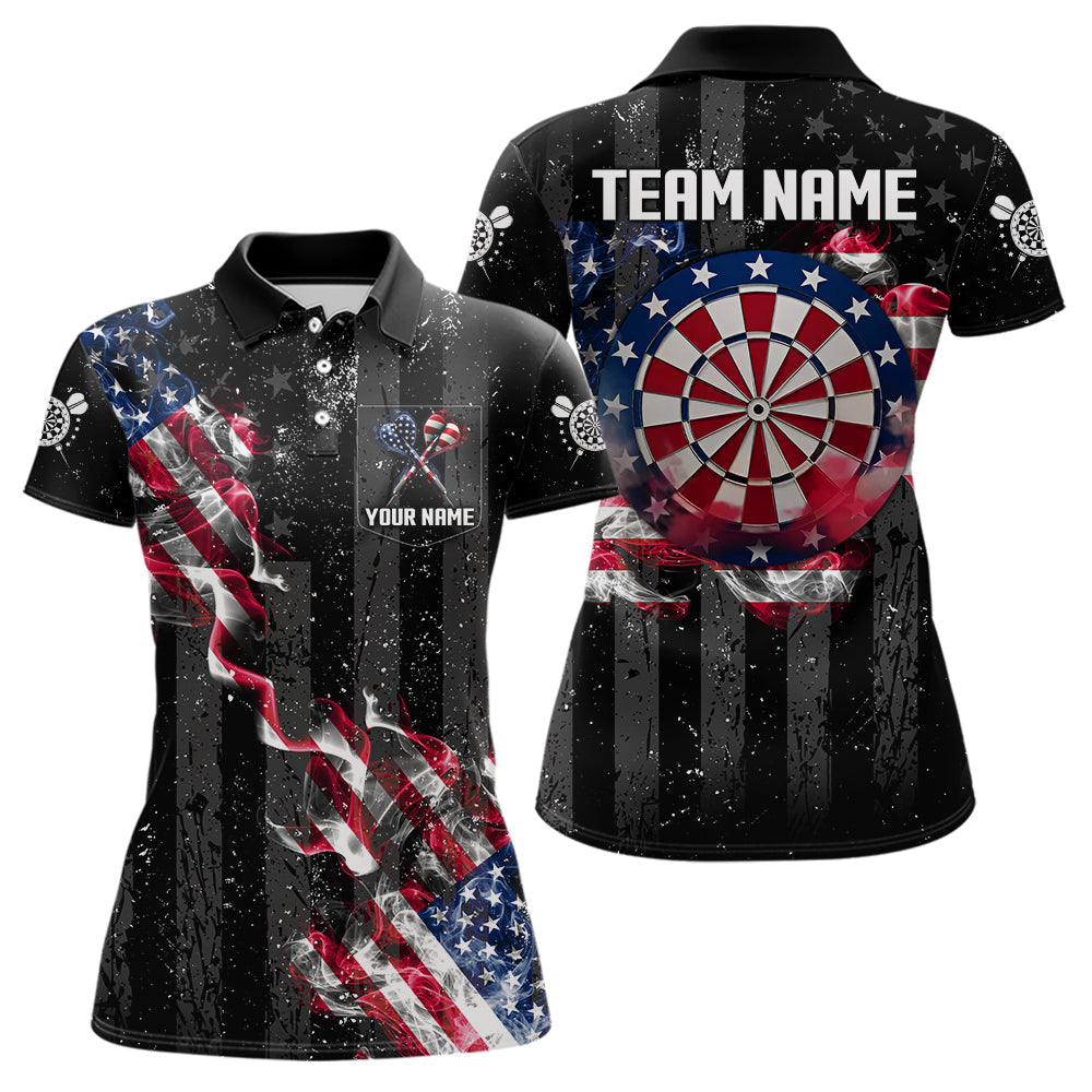 Custom US Flag Smoke Dart Shirt For Women, Patriotic Dart Jersey Pocket Option TDM3514