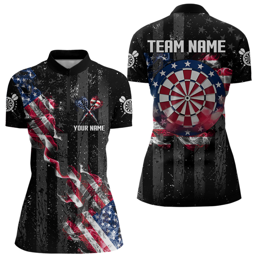 Custom US Flag Smoke Dart Shirt For Women, Patriotic Dart Jersey Pocket Option TDM3514