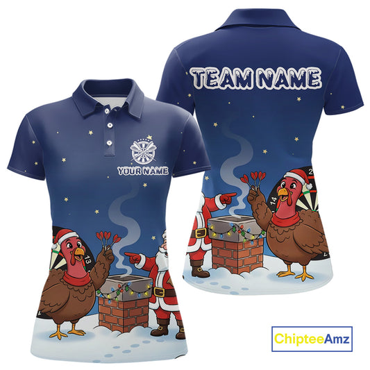 Funny Santa And Turkey Custom Darts Shirt For Women, Christmas Darts Shirt Gift For Darts Lover TDM4912
