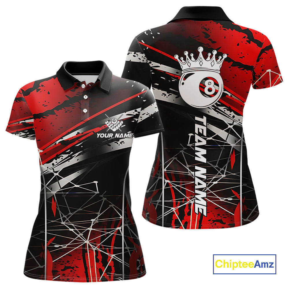 Black And Red 8 Ball Crown Women's Billiard Shirts Custom Billiards Jerseys, Pool League Team Shirts TDM5131