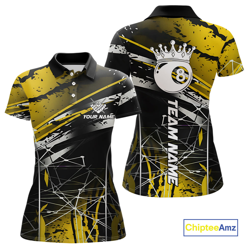 Black And Gold 8 Ball Crown Women's Billiard Shirts Custom Billiards Jerseys, Pool League Team Shirt TDM5132
