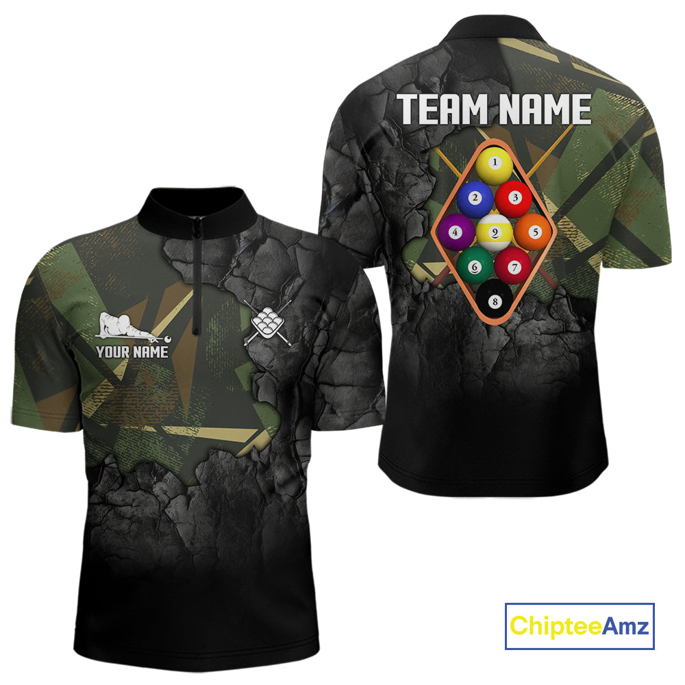 Personalized 9 Ball Pool Shirt For Men Custom Black And Military Green Billiard Team Jersey  TDM5136