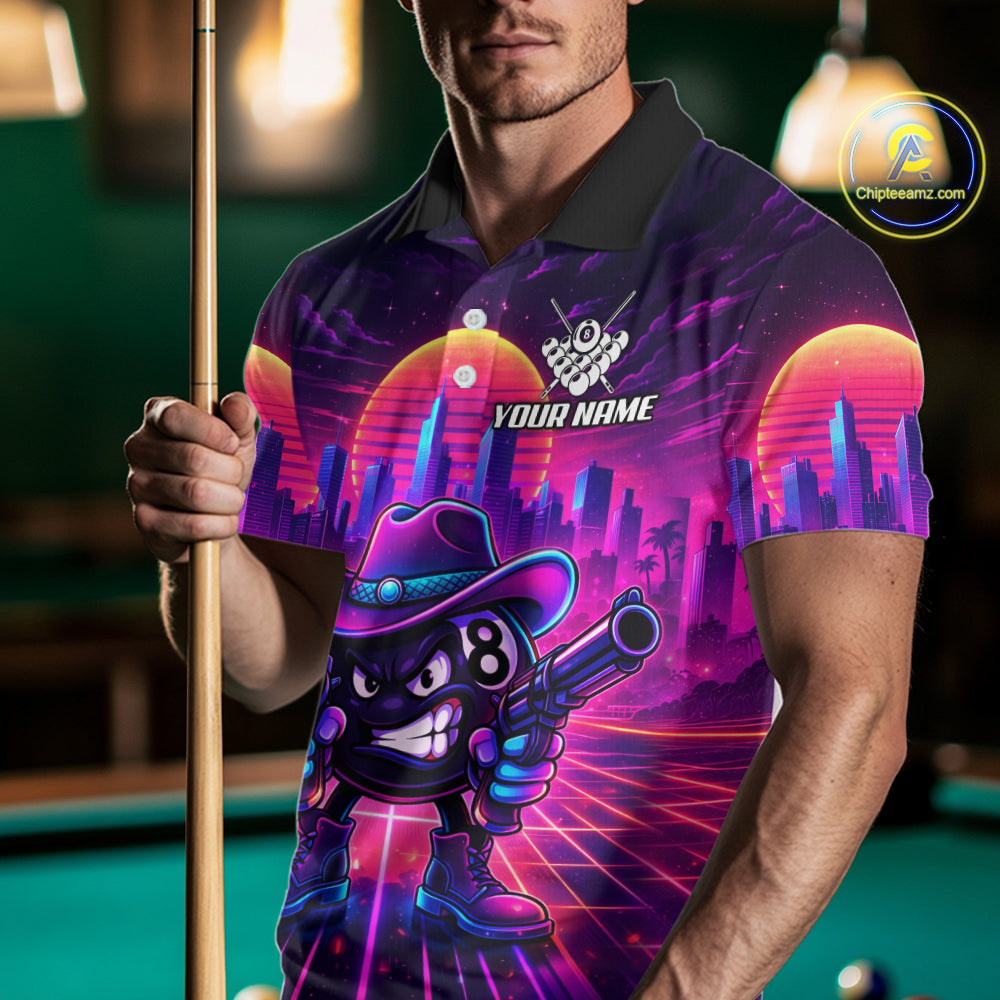 Custom Retro Funny Neon 8 Ball Pool Billiard Shirt For Men, Billiard Team Jersey Polo & 1/4 Zip TDM6219