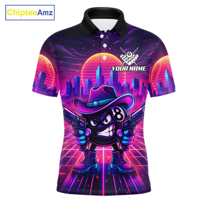 Custom Retro Funny Neon 8 Ball Pool Billiard Shirt For Men, Billiard Team Jersey Polo & 1/4 Zip TDM6219