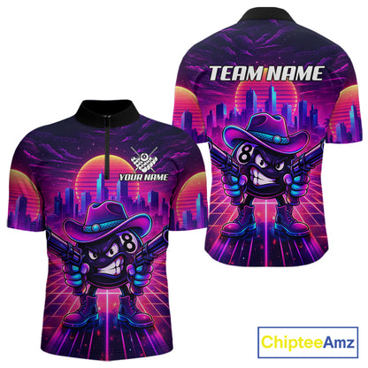 Custom Retro Funny Neon 8 Ball Pool Billiard Shirt For Men, Billiard Team Jersey Polo & 1/4 Zip TDM6219