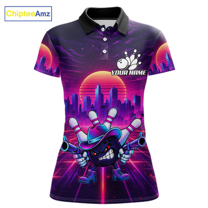 Custom Retro Funny Neon Bowling Shirt For Women, Pink And Purple Bowling Team Jersey Polo & 1/4 Zip TDM6220