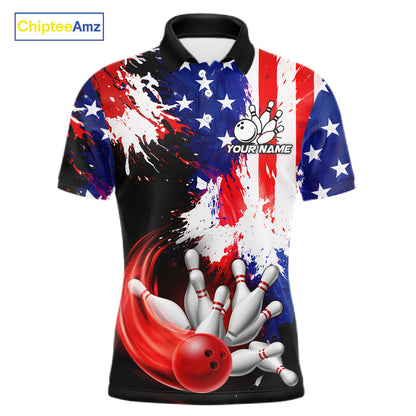 Custom Grunge American Flag Bowling Shirt For Men, Patriotic Bowling Jersey Team Polo & 1/4 Zip TDM6227