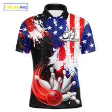 Load image into Gallery viewer, Custom Grunge American Flag Bowling Shirt For Men, Patriotic Bowling Jersey Team Polo &amp; 1/4 Zip TDM6227