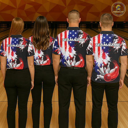 Custom Grunge American Flag Bowling Shirt For Women, Patriotic Bowling Jersey Team Polo & 1/4 Zip TDM6227