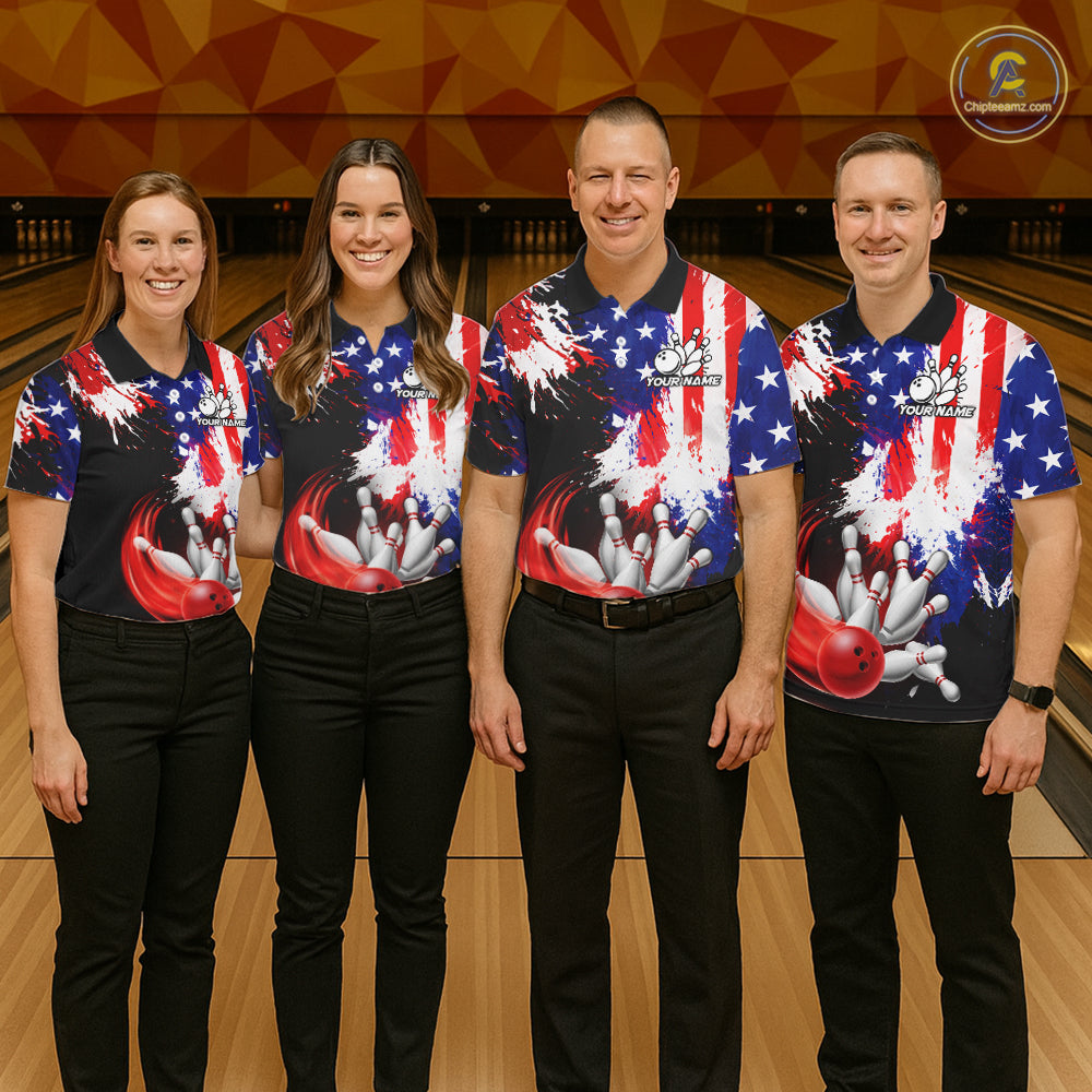 Custom Grunge American Flag Bowling Shirt For Women, Patriotic Bowling Jersey Team Polo & 1/4 Zip TDM6227