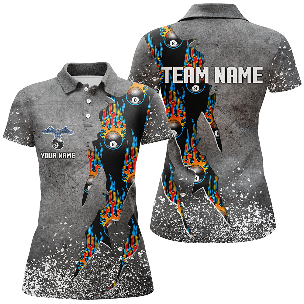 Custom Ball 8 Grey Grunge Billiard Shirts For Women Best Custom Team Name Billiard Jerseys |Blue TDM1561
